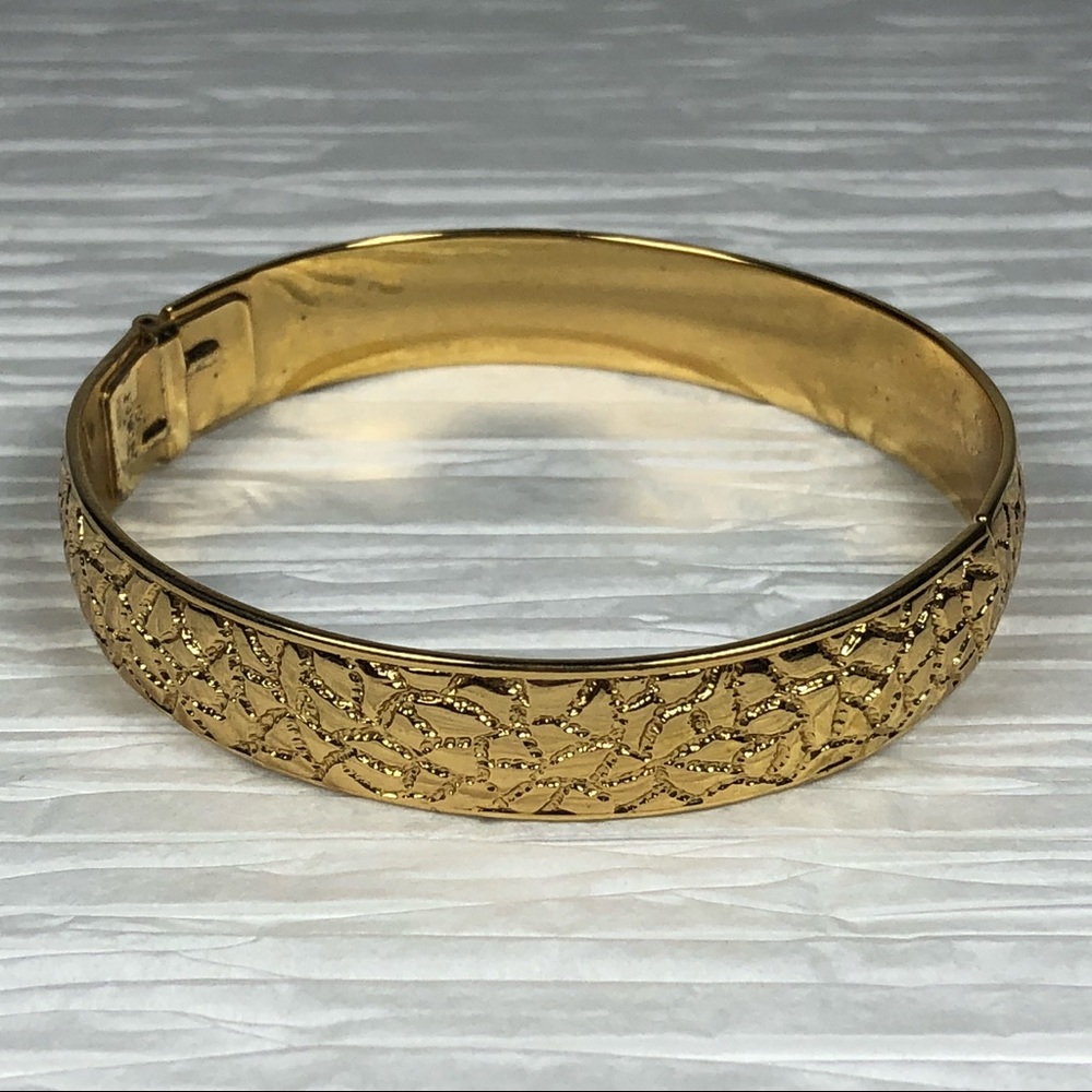 Vintage Monet Gold Textured Hinge Bracelet Cuff